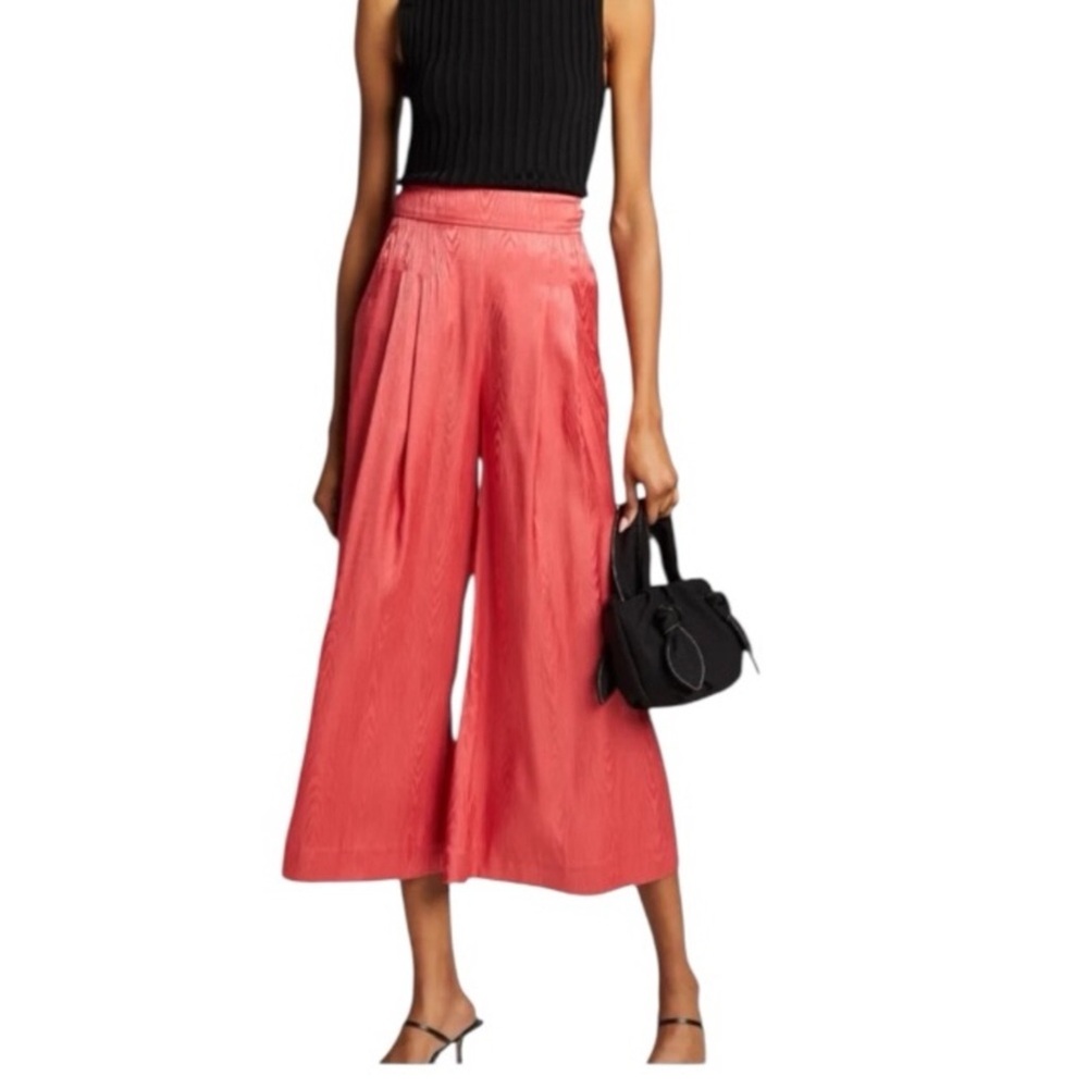 VERONICA BEARD HIGH WAIST WIDE LEG ANKLE PANT coral satin 6 EC NWOT